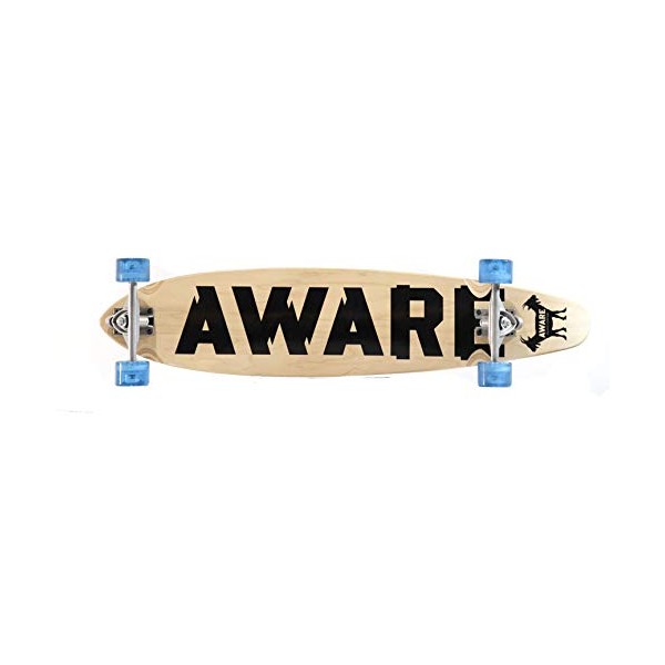 Aware Complete 38" Longboard wt 150mm Silver Reverse Kingpin Trucks, Clear Blue Wheels; 65x47mm 78A, ABEC-7 percision Bearings and 3mm Rubber risers for All Ages