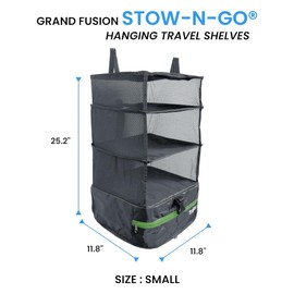 Stow-N-Go Travel Luggage Organizer – Portable Hanging Travel Shelves, Carry-On Closet Organizer, Hanging Packing Cubes, Collapsible Carry-On Organizer for Cruises & Hotels. Dark Gray - L
