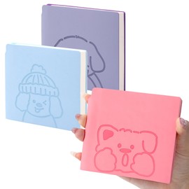 BOBO RABBIT 3 Pack Mini Blank Notebooks Pocket Size No Line Journal Notebook Total 600 Pages Small Softcover Vegan Leather Sketchbook Cartoon Puppy Dog Pattern Memo Notepads with Pen Holder for Students Women Writing Diary Sketch, 3.9"x3.9" Inner(Mini Sq