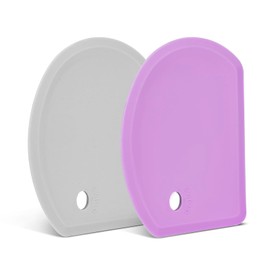 Silicone Dough Scraper with Stainless Steel Sheet, Curved Edge Flexible Bowl Scraper for Baking, Food Grade Silicone Bench Scraper for Sourdough Bread Proofing Basket, Set of 2, Gray & Purple, SAPID