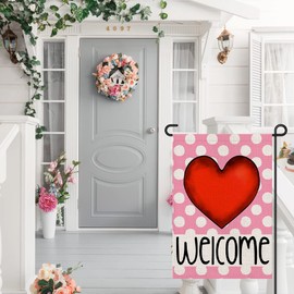 Valentines Day Garden Flag 12×18 Inch Vertical Double Sided Valentine Love Heart Welcome Flag for Outside Yard Anniversary Wedding Farmhouse Decoration DF172