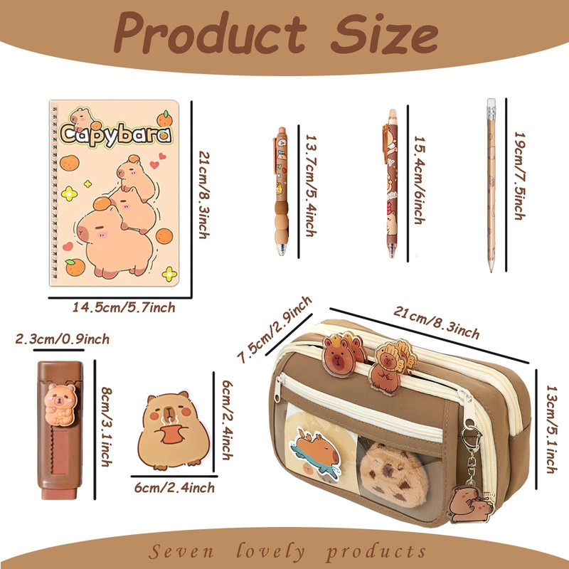 Cute Capybara Stationery Set - Large Pencil Case, 4 A5