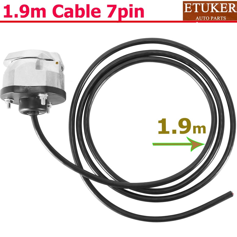 ETUKER 7Pin Pre-Wired Socket with 1.9M Cable,Towbar Socket Metal (7MZ)