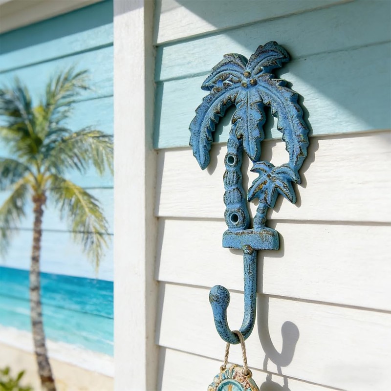 Neletao Cast Iron Hooks Outdoor Towel Hooks,Palm Tree Coat Decoration