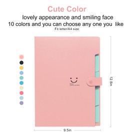 Forvencer Accordion File Organizer, Letter Size, 5 Pocket Expanding File Folder, Cute File Folder with Labels, Portable File Organizer for School Office Supplies, Folders for Documents, Pink
