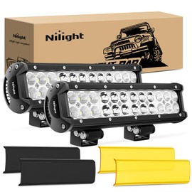 Nilight LED Light Bar with Yellow/Black Covers 2 PCS 12 Inch 72 W Spot Flood Combo Off Road Lights Super Bright Driving Fog Boat Lighting for Trucks Pickup Golf Cart SUV ATV UTV 4x4 Van Camper