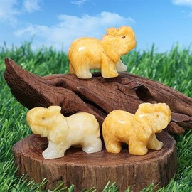 YATOJUZI 2" Yellow Jade Elephant Decor Crystal Cute Polished Natural Stone HandCarved Big Sculpture Statue Figurines Gemstone Energy Hippie Home Room Office Desk Decoration Gifts for Women Men