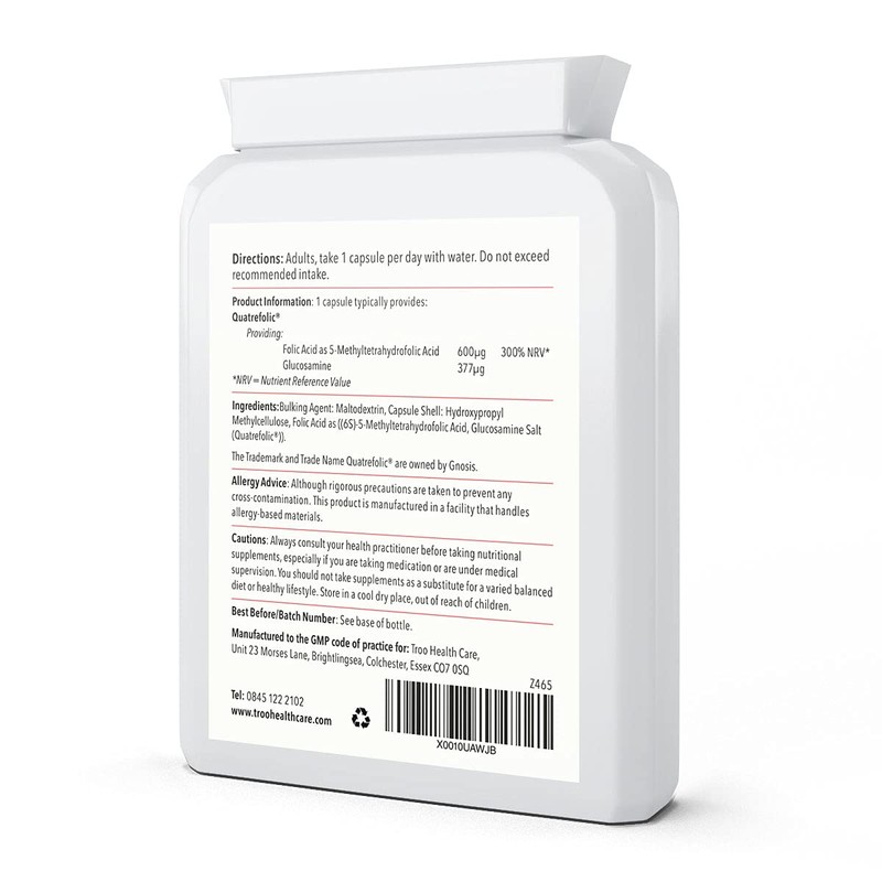 Folic Acid 600µg 90 Capsules as Quatrefolic Methyl Folate 5-MTHF