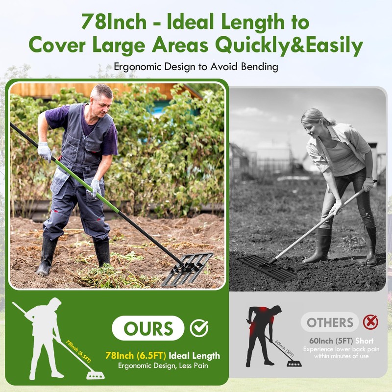 Seeutek Lawn Leveling Rake, 45” x 10” Lawn Leveler with