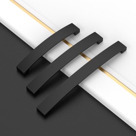 Amerdeco UK0021 Furniture Handles, Black, 160 mm Hole Spacing, Aluminium Alloy Drawer Handles & Cabinet Handles for Kitchen Cabinets & Wardrobes, Pack of 10