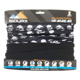 Multifunctional snood for men. Scarf, hat, neck warmer, hood, balaclava with fleece section (Skull & cross bones black & white)