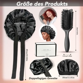 Satin Hood for Sleeping, Adjustable Silk Bonnet for Sleeping with Curl Comb, Sleep Cap, Silk with Elastic Band, Breathable Silk Bonnet, Satin Hair Cap for Curls and Long Hair (Black)
