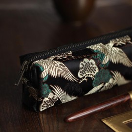 Uoocg Retro Brocade Pencil Case Large Adult Pencil Case for School College Students Girls, black, Cosmetic bag