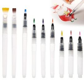 9 Pcs Watercolor Brush Pens Set for Water Soluble Colored Pencils, Water-Based Markers & Powdered Pigments, Ideal for Calligraphy, Painting, Coloring, Artists & Beginners