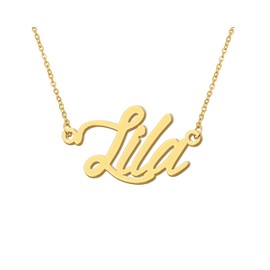 Aoloshow 18k Gold Plated Lila Name Necklace Womens Script Nameplate Necklaces Stainless Steel Jewelry for Mothers Day