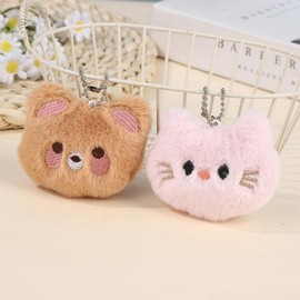Rohyu 2Pack Bear & Cat Plush Keychain, Small Kawaii Plush Animal Bag Charm, Mini Cute Backpack Accessories,Pink Car Keychain for Women