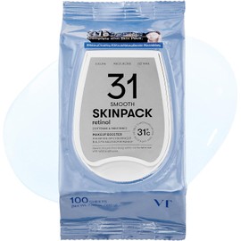 VT COSMETICS Smooth Skin Pack (100 Sheets), Toner Pads with Retinol, Cooling & Hydrating, Gently Exfoliating, Skin Tightening, Quick Makeup Prep, Korean Skincare (7.40 oz.)