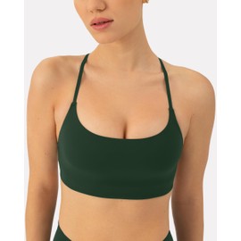 PAVOI ACTIVE Open Back Strappy Yoga Workout Bras for Women - Low Support Criss-Cross Sports Gym Bra Removable Pads - FlexFlow, X-Small, Pine Green