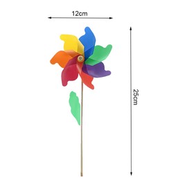 5 Pcs Colorful Windmills Wooden Pole Rainbow Windmills Plastic Rainbow Pinwheels for Kids or Decorating Yard, Garden, Stake Lawn