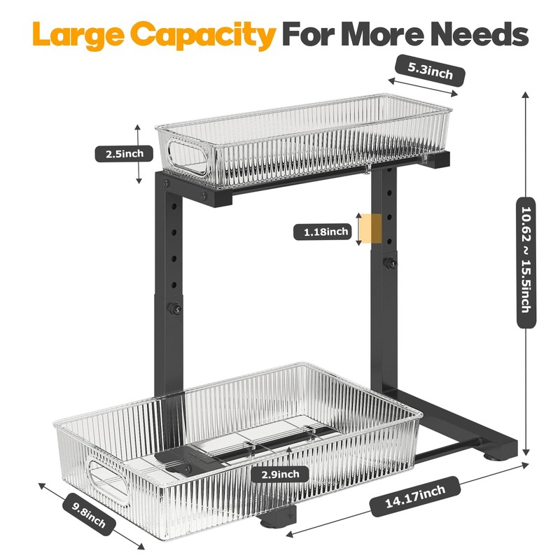 2 Pack Under Sink Organizer, 2-Tier Pull Out Cabinet Organizer,