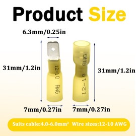 Yosawo 100 pieces Fully Insulated Heat Shrink Spade Connectors Quick Disconnect Female/Male Wire Crimp Terminals 12-10 AWG Yellow (RSGMY)