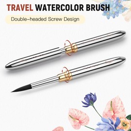 Fuumuui 3pcs Dual-Tip Travel Watercolor Brushes with 6 Versatile Tip Styles, Premium Synthetic Squirrel Hair Travel Paint Brush Set for Plein Air Painting - Watercolor Acrylic Gouache Ink