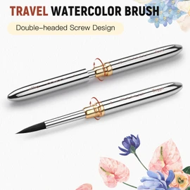 Fuumuui 3pcs Dual-Tip Travel Watercolor Brushes with 6 Versatile Tip Styles, Premium Synthetic Squirrel Hair Travel Paint Brush Set for Plein Air Painting - Watercolor Acrylic Gouache Ink