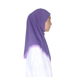 Modest Beauty Muslim Hijabs for Girls Kids Hijab Scarves with Lace for Age 6-12, Purple, free size