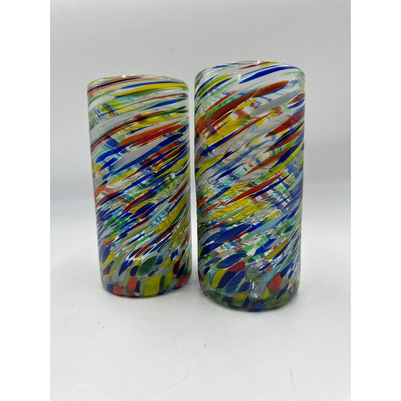 Handblown Confetti Swirl Glass Tumblers - Beautifully Crafted Water Glasses