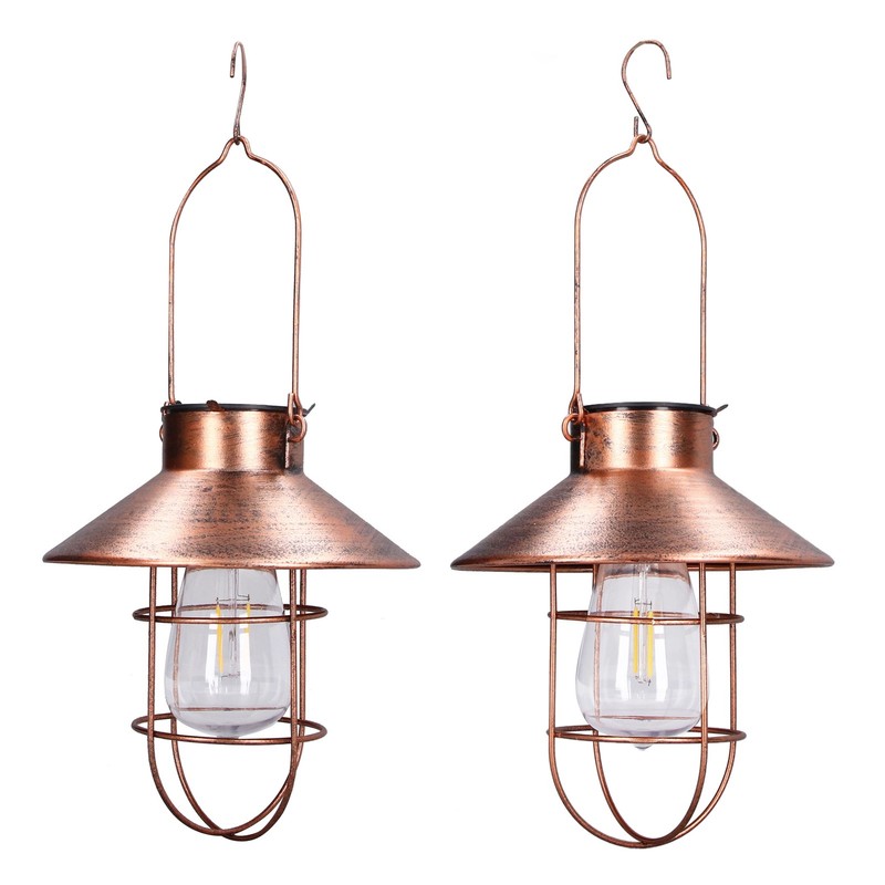 Solar Hanging Light Decorative Iron Frame LED Outdoor Retro Lantern