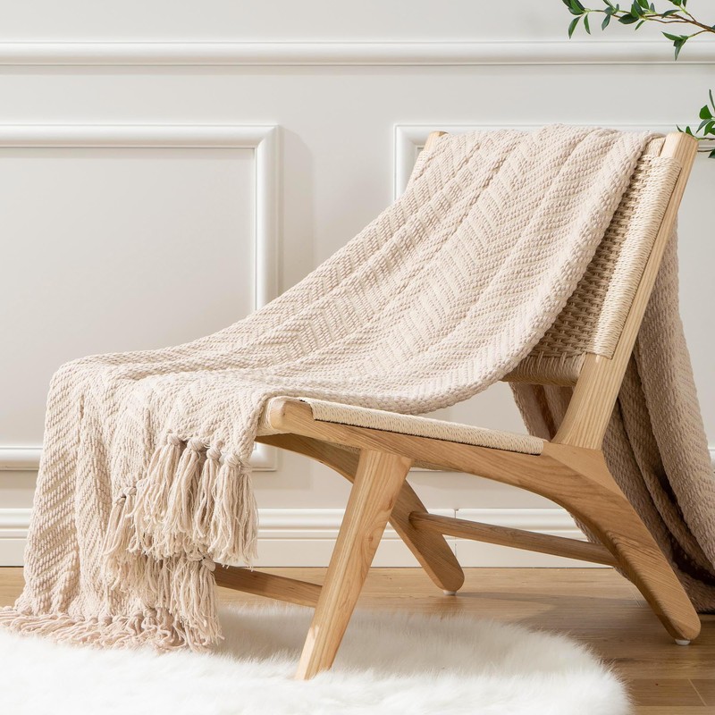 Battilo Beige Throw Blanket for Sofa Bed Couch Chair, Beige