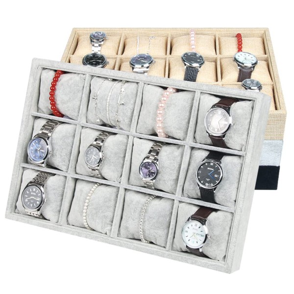 RJ DisplaysSilver Gray 12 Grid With Pillow Ice Velvet Jewelry