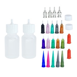 Xmasir Multi-Purpose Precision Applicator JAC Bottle for Henna Set 2pcs.1oz Bottle with 4pcs Caps and 16pcs Needle Tip Sizes