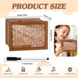 Wooden Money Box, Reusable Money Box, Piggy Bank with Marker, Money Box with Numbers, with Acrylic Plates, Helps Adults and Children to Save the Habit