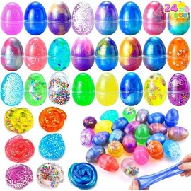 24 Pcs Easter Eggs Filled with Crystal, Galaxy, Slime and Confetti Accessories, Stress Relief Slime Egg for Kids Easter Hunt, Basket Stuffers Filler, Classroom Prize and Party Favors Candy Stuffed Easter Eggs gifts boyfriend romantic gifts funny gift - S