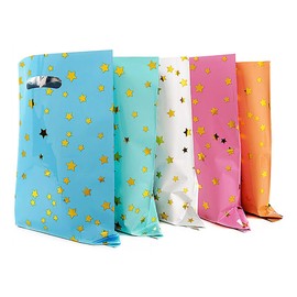 25 Party Favor Bags for Kids Birthdays, Goodie Candy Bags in 5 Colors with Star Pattern