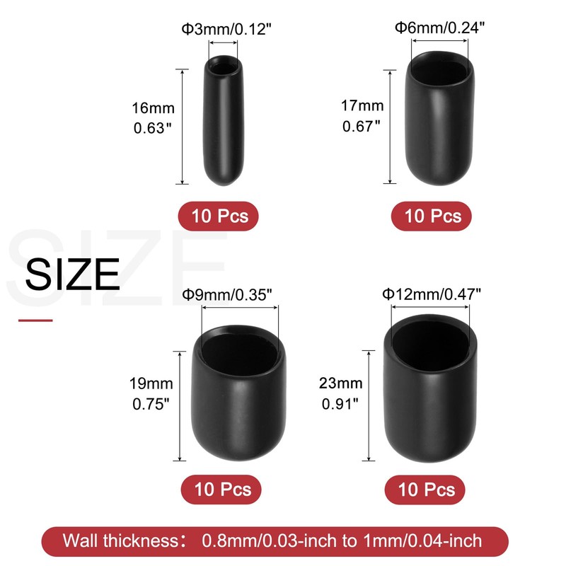 uxcell 40pcs Round Rubber End Caps 1/8" 1/4" 3/8" 1/2"