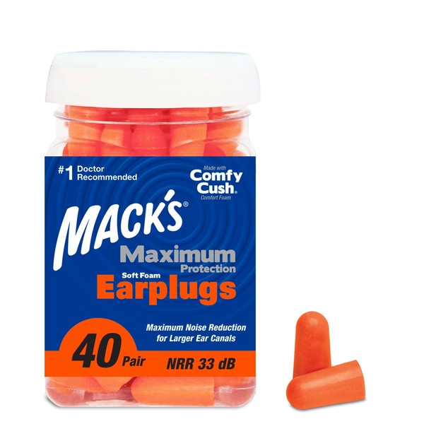 Mack’s Maximum Protection Soft Foam Earplugs – 40 Pair, 33
