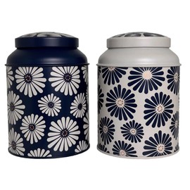 MediMuc Amami Tin 175 g Each Set of 2 with Subtle Flowers Elaborately Varnished Slip Lid with Aroma Lid Tea Coffee Canister Food Safe Diameter x Height 9.2 x 12.0 cm