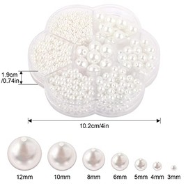 1150 Perlas para Pulseras perlas para bisuteria Perlas Artísticas cuentas redondas blancas Tamaños Surtidos 3/4/5/6/8/10/12 mm Cuentas de Perlas para Manualidades Decoración Bisutería y Bricolaje (blanco, 3/4/5/6/8/10/12mm)