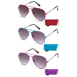 Kyra Kids Aviator Style Metal Frame Light Sleek Fashion Sunglasses (Under 5 Years) (3 Pack- Red&BLue&Purple-w/Pouch, Purple)