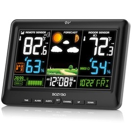 Weather Station Wireless Indoor Outdoor Thermometer: BOZYBO Digital Atomic Clock with Indoor/Outdoor Temp, Temperature Gauge Weather Clock with Calend