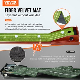 VEVOR Golf Putting Mat, 1 Hole Indoor Golf Putting Green, Wrinkle-Free Golf Training Aid, Mini Golf Accessory with Auto-Ball Return, Alignment Guide, and Wood Base, Game Practice Gift for Home Office