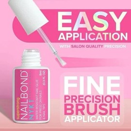 Super Strong Nail Glue 8ml Brush-On for Press On Nails, Tips & Acrylics – Long L