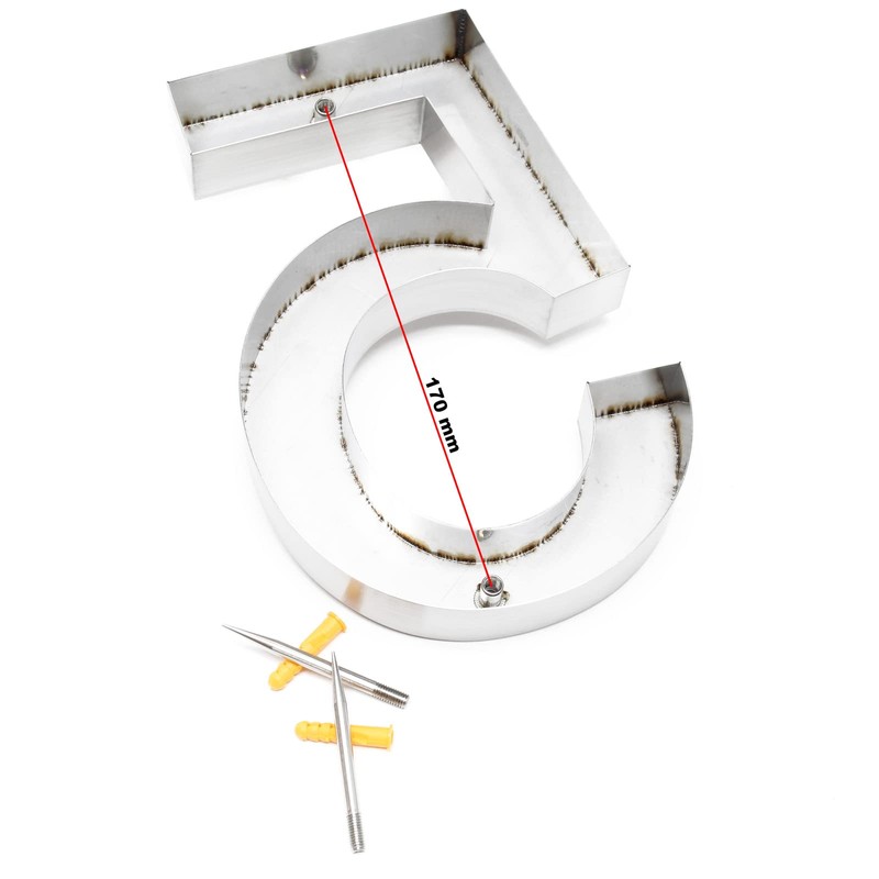 3-D House Number "5" Made of Stainless Steel 20 cm