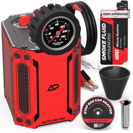 AutoLine Pro HyperSmoke - Probador de fugas de aspiradora para automóviles EVAP | Pro Vers. Con manómetro, presión ajustable, líquido de humo aprobado por el OEM, motor de aire integrado, adaptador de