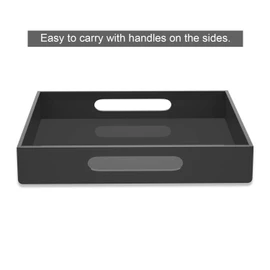 NIUBEE Acrylic Serving Tray 12x12 Inches -Spill Proof- Decorative Tray Organiser for Ottoman Coffee Table Countertop with Handles - Black