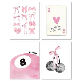 PMTFUMY 4-Piece Pink Wall Art Set,room decor,cute room decor aesthetic,coquette room decor,preppy room decor,(8x10in, Unframed)