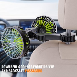 Biswitif Dual Head USB Car Fan, 3 Speeds 360° Rotatable Backseat Headrest Fan, Quiet 5V/2A Electric Air Circulation Fan for Kids, Pets, Sedan SUV RV Truck