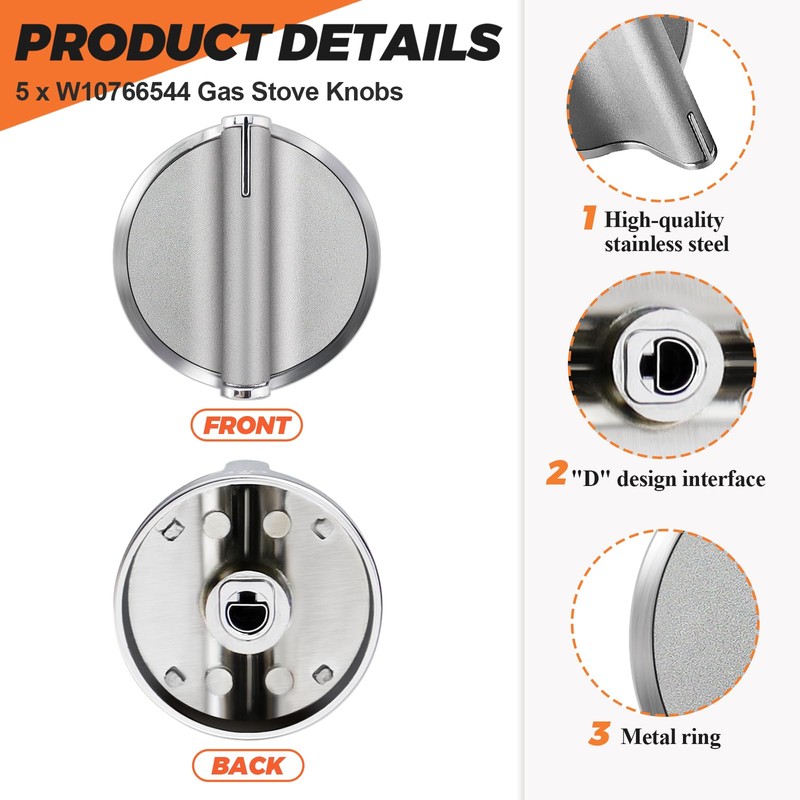 Beaquicy 2025 Upgraded W10766544 Gas Stove Knobs 5 Pack Burner